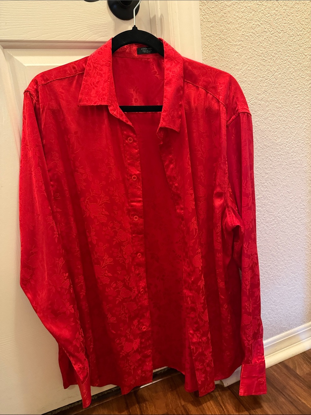 Men's Red Floral Satin Dress Shirt